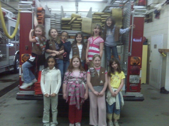 Girl Scouts Pose On Engine 258