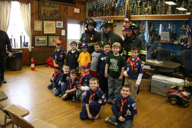 Firefighters With Local Cub Scouts