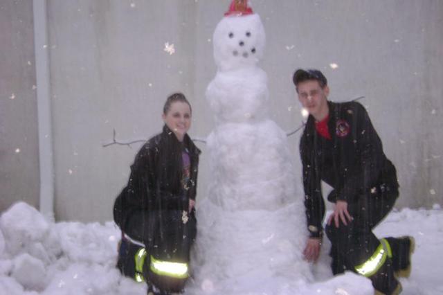 FF Ali Lisella And Probie Dan Mulleady Pose With Our Newest Member &quot;Jack Frost&quot; During Feb. Blizzard