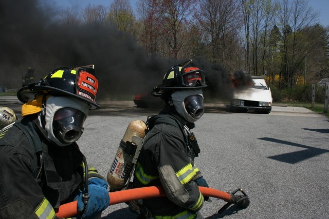 Probationary FF's Pose Before Car Fire Training