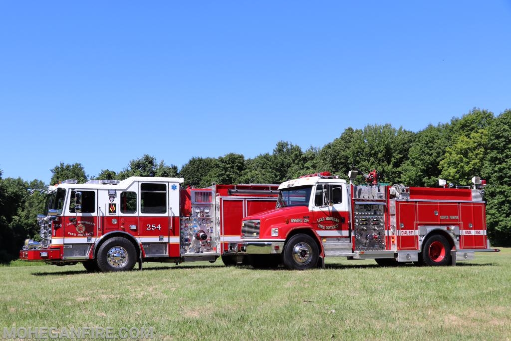 Engine 254: 2018 Seagrave (L) and Retired Engine 254 (now sold): 1994 Freightliner/Alleghany- Photo by JT Camp