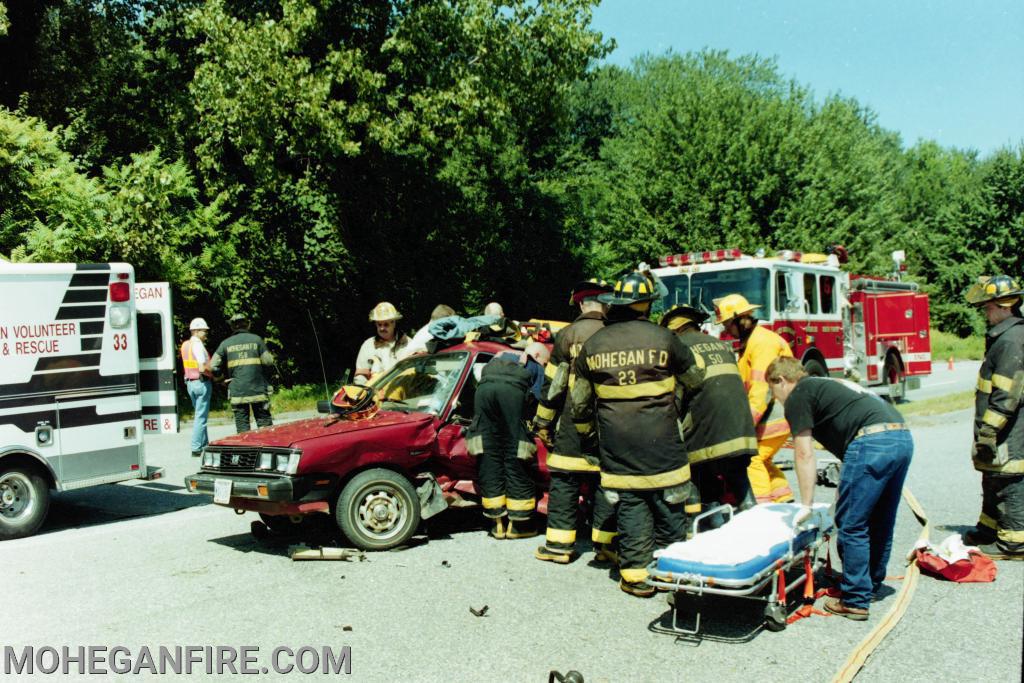 A motor vehicle accident on Lee Blvd at the entrance to the Jefferson Valley Mall.