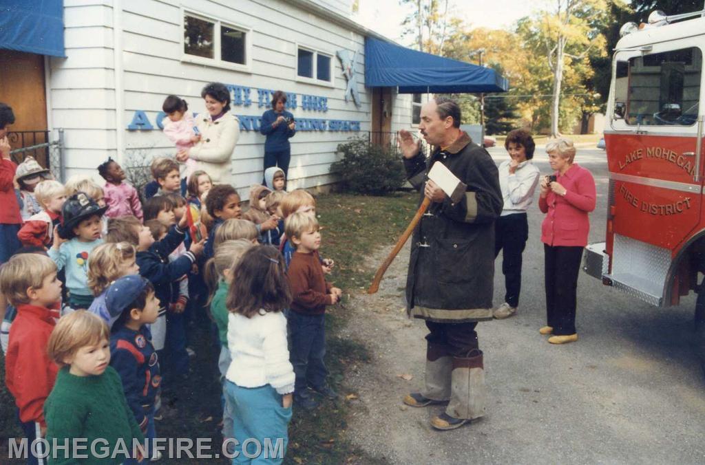 Then firefighter now Deputy Chief Don McCoskey conducting fire prevention at the former flying goose school on Oregon Rd. Photo by Joe Ellman 