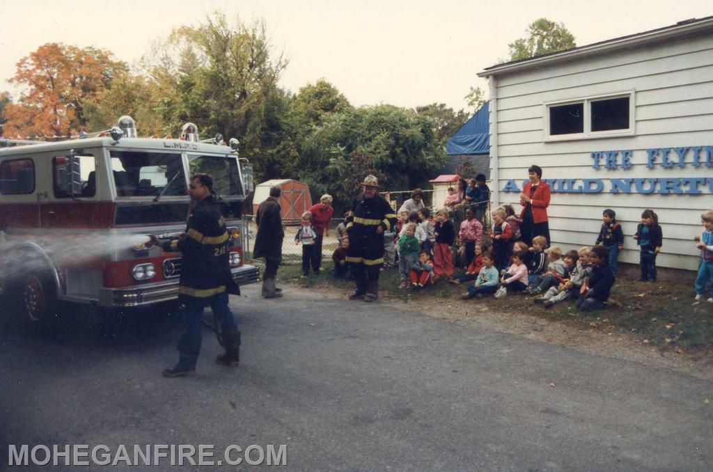 Then Firefighter Don McCoskey andThen Lt Wolert now Deputy Chief at fire prevention at the former Flying goose school on Oregon RD. Photo by Joe Ellman