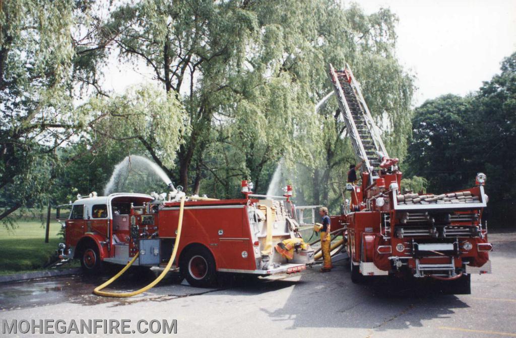 Engine 253 & Quad 10 at a drafting drill in the Shrub Oak Park at the end of Sunnyside St 